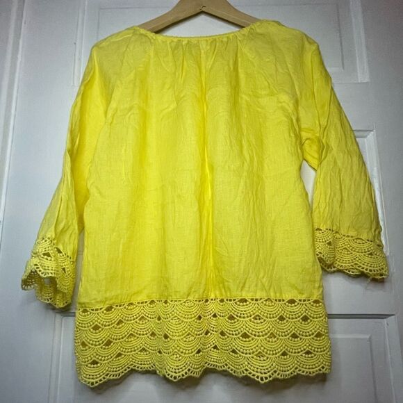J. Crew Linen Crochet Lace Embroidered Hem Scallop Border Blouse Size Small - Picture 7 of 10